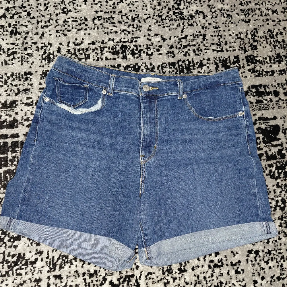 Levi’s Classic Blue Denim Shorts Size 31 High Rise Mom Shorts Mid Length